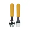 Colher Garfo de Silicone Aço Inoxidável para Bebê Cabo Listrado de Silicone Colher Garfo Faca e Garfo de Aço Inoxidável Utensílios de Mesa de Silicone Grau Alimentício