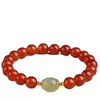Pulseira de contas redondas de ágata vermelha cabelo liso de fábrica pulseira de feijão acácia simples da moda pulseira de anel único retrô atacado