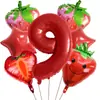 Decoración de Fiesta de Cumpleaños con Tema de Fresa Escena de Montaje Globo de Película de Aluminio Forma de Fruta Set
