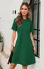 Vestido Corto de Manga Corta con Cuello Redondo, Color Sólido, Calado de Encaje, Arrugado, para Mujer, Comercio Exterior Europeo y Americano, Amazon Transfronterizo, Primavera/Verano 2026