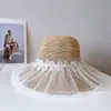 Estilo Hada Tul Diamante Brillante Rafia Fina Sombrero de Pescador para Mujer Verano Ala Ancha Sombrilla Sombrero Cubeta Sombrero de Playa Vacaciones en la Costa
