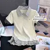 Camiseta de Manga Corta a Cuadros Patchwork Estilo Universitario Talla Grande para Mujer, Nuevo Modelo Verano 2025, Corte Holgado, Adelgazante, Top que Ceñe la Cintura, Moderno