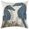 Funda de almohada de lino con estampado de concha y caballito de mar nueva de Temu transfronteriza Cojín decorativo para sofá Jit Etiquetado y Dropshipping
