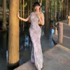 Vestido Roxo Sexy Estilo Puro Desejo Verão Sudeste Asiático Transfronteiriço Novo Estilo Bodycon Sereia Longo com Costas Abertas e Alças