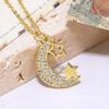 Colgante sencillo de cobre dorado con circonita en forma de corazón, collar de mujer en forma de O, joyería geométrica, colgante de luna y estrella dulce