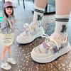 Sapatos infantis masculinos e femininos 2025 primavera e outono nova moda oco casual sola macia confortável sapatos de plataforma infantis sola macia pequenos sapatos brancos maré