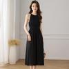 Vestido Preto de Chiffon com Gola Halter para Mulheres, Estilo Francês Primavera 2026, Suave e Elegante, Vestido Longo A-Line Petite