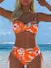 Biquíni Separado de Verão 2027 Europeu e Americano para Comércio Exterior Roupa de Banho Sexy Estampada de Cintura Alta com Cordão Lateral Roupa de Banho Transfronteiriça Feminina