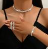 Juego de Collar y Aretes Transfronterizo Europeo y Americano para Novia Boda Simple Combinable Precioso Lujo Ligero Cadena Grabada Juego de Pedrería