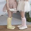 Medias de red ultrafinas de verano para niñas, medias de encaje, calcetines de algodón jacquard transpirables, medias de tubo de color helado para niños, medias apiladas