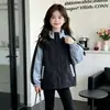 Ropa exterior de primavera y otoño para niñas, nuevo estilo 2026, diseño patchwork holgado y elegante, cuello alto, chaqueta de estudiante a la moda para uso en exteriores