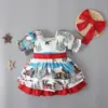 Vestido de verano para niñas, Navidad, manga abullonada, manga corta, estampado, con volantes, falda de muñeca, ropa para niños, ins