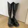 Botas largas para mujer adecuadas con cremallera trasera para otoño e invierno, botas de montar tipo suela gruesa 2026 absorción de impactos múltiples usos punta redonda pierna