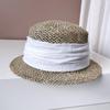 Sombrero Plano de Ala Pequeña Japonés Sombrero de Paja de Verano para Niños Protección Solar Tejido a Mano Sombrero Plano de Pasto Salado Banda Plegada Sombrero Parasol