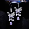 Brincos Luxuosos com Inlays de Zircônia, Brincos com Borboleta, Gota d'Água e Franjas, Acessórios de Luxo de Alta Qualidade para Vestidos de Mulheres