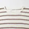 Camiseta Minimalista de Manga Larga con Rayas Finas para Primavera/Otoño, Holgada, Hombros Caídos, Cuello Redondo, Jersey Unisex, Versátil, Capa Base