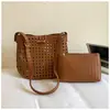 Bolso Tejido Hueco de Gran Capacidad para Mujer 2026 Nuevo Estilo Coreano Transfronterizo Bolso Simple para Debajo del Brazo Bolso Tote Casual para Viajar