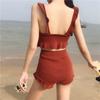 Traje de baño para mujer de dos piezas con pierna de niño conservador adelgazante estilo coreano ins para pecho pequeño push-up bikini sexy traje de baño para aguas termales