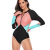 Traje de Baño Entero Nuevo Europeo y Americano 2024 para Mujer Traje de Surf Conservador con Cremallera Manga Larga Protección Solar Diseño de Color en Contraste Traje de Baño al por Mayor