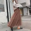 Falda de Gasa Falda para Mujer Primavera y Otoño 2024 Nueva Color Sólido Aspecto Adelgazante Falda de Malla de Longitud Media
