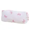 Bolsa de Maquillaje Portátil Popular de Gran Capacidad Transfronteriza para Mujeres, Estuche para Lápices de Diseño de Nicho, Caja de Papelería con Lazo Cosmético