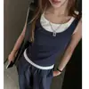 Camisole Elástica Camada Falsa Duas Peças Estilo Coreano Casual para Mulheres, Novo Estilo de Verão, Alças Largas de Cor Contrastante, Top Sem Mangas