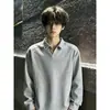 Sudadera pesada blanco-gris corte limpio hombro normal manga larga camiseta de base para hombre marca trendy americana polo con cuello