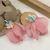 Pendientes de Flor de Organza Estilo Pastoral Super Hada, Pendientes de Perlas Hechos a Mano Frescos y Dulces, Pendientes de Moda Coreana Nicho