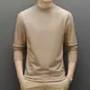 Ropa interior térmica de doble cara con cuello medio y forro polar, camiseta de capa base para hombre, camiseta de manga larga de color liso para otoño e invierno para hombre