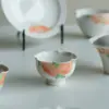 Liquidación Gangas Taza de Té Rosa Melocotón Pintada a Mano Bajo Esmalte Taza de Maestro Taza Alta en Forma de Flor Taza de Té Taza de Invitado Posavasos
