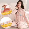 Pijama de Maternidade de Algodão Puro para Primavera e Outono, Manga Longa, para Amamentação, Todo em Algodão, Roupa Pós-Parto para Amamentar, Conjunto de Duas Peças para Casa