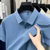 Camisa Polo Masculina de Seda Gelada Sem Costura de Manga Curta para Jovens e Meia-Idade, Camiseta Casual de Negócios Respirável Elástica de Meia-Manga