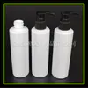 Bomba de pressão preta frasco branco 200ml líquido para cuidados com a pele frasco secundário bomba de rosca frasco de ombro plano frasco de shampoo frasco de removedor de maquiagem