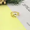 Anillo Abierto Geométrico de Acero Inoxidable Estilo Ins Europeo y Americano Transfronterizo Anillo de Ola de Verano para Mujer Titanio Acero Oro 18K