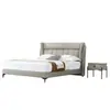 Cama Minimalista Italiana de Cuero Genuino, Estilo Sencillo de Diseñador, Adecuada para Dormitorios Principales Grandes y Pequeños, Cama Doble de 1.8m, Estilo Lujo Ligero