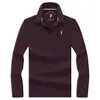 Camisa polo de manga larga de lujo ligero para hombre, hecha de algodón mercerizado, color liso, con un pequeño bordado de caballo en el cuello, adecuada para el uso diario y para ir al trabajo en primavera y otoño