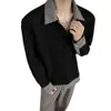 Camisa Polo de Patchwork a Cuadros Falsa de Dos Piezas, Sudadera de Manga Larga para Hombre, Otoño e Invierno, Gama Alta, Elegante, Capa Interior Estilo Old Money