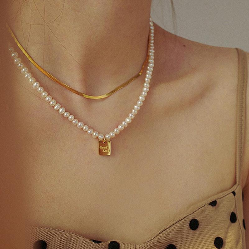 天然淡水珍珠项链女小众轻奢高级感时尚Lucky方牌