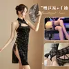 Peça a Nova Lingerie Sexy da Noite Sexy Cheongsam Fenda Recorte Alça Tentação Retro Cheongsam Uniforme 560
