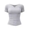 Top de Yoga Feminino com Decote em V, Manga Curta, Ajustado ao Corpo, para Pilates, Secagem Rápida, Respirável, Profissional, Camiseta Esportiva para Corrida, Fitness