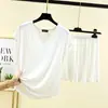 Conjunto Curto de Modal Feminino Camiseta sem Mangas com Decote V para Verão Solto plus size Shorts para Casa Conjunto de Duas Peças