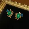 Oeste Medio Antiguo Chapado en Oro Cobre 18 Antiguo Vintage Dorado Combinación Joyería Verde Japonesa Sentido Visual Pendientes Pendientes Pesados