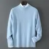 Suéter Pulóver de Punto Trenzado 100% Lana Pura con Cuello Medio Alto para Hombre, Engrosado, Estilo Old Money, Ropa de Punto Casual
