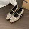 Zapatos Mary Jane Franceses de Tacón Alto para Mujer 2026 Primavera/Otoño Nuevo Estilo Hebilla Cuadrada con Pedrería Correa Única Elegantes Versátiles Planos