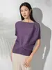 Camiseta de Manga Corta con Diseño Plisado 2025 Nueva Moda Casual Versátil Holgada Cuello Redondo Pulóver Top de Manga Murciélago