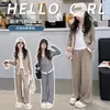 Conjunto casual simple de dos piezas estilo coreano con cárdigan de manga larga y pantalones de pierna ancha para niñas en primavera y otoño
