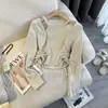 25 Nueva Popularidad de Primavera para Niñas Ropa Interior Celebridad de Internet Ins Top Hueco Hombros Descubiertos con Cordón Camiseta Corta Irregular para Niñas