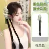 Peruca de Rabos Duplos com Presilha para Mulheres, Acessório de Cabelo com Franja Estilo Antigo Tie-Dye Trançado, Nova Peruca Estilo Chinês com Tranças