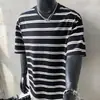 Camiseta de Manga Corta a Rayas de Color Contrastante para Hombre Verano Retro Americano Pesado Casual Rayas Tendencia Marca Tendencia Camiseta de Media Manga t