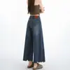 Novedad Primavera y Verano Bordado Retro Cintura Alta Personalidad Pantalones Vaqueros de Nueve Puntos para Mujer Adelgazantes Petite Sueltos de Pierna Ancha Yi Chun